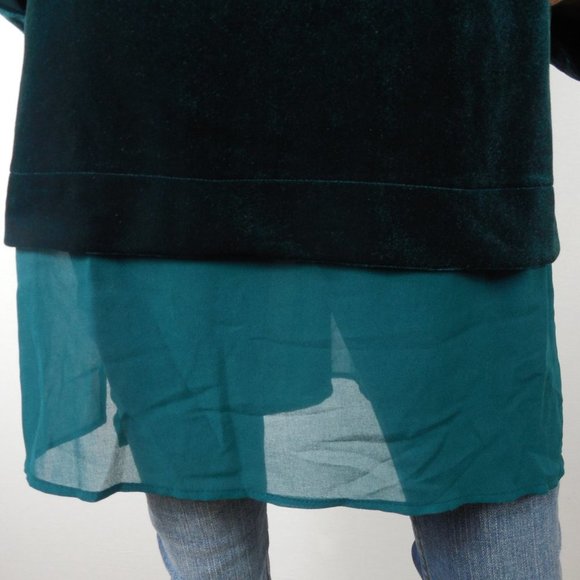 CHICO'S Top 1X/20 XXL Sz 4 NWT $89 Green Velvet Tunic Stretch Chiffon Hem Party - Picture 4 of 8